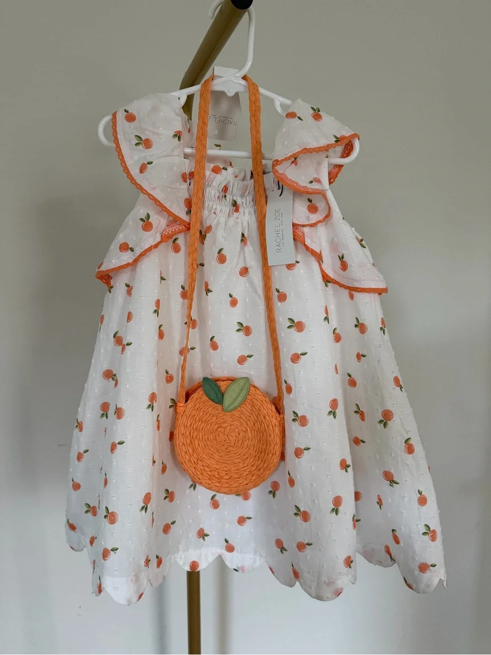 NWT Rachel Zoe Oranges Print Toddler Cottage Dress with Toddler Purse -4T